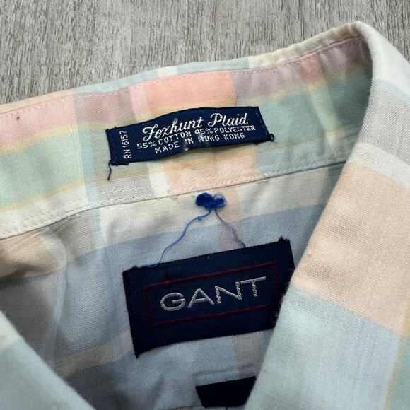 Vintage Gant Short Sleeve Button Shirt Men's Medium 80s 90s Pastel Preppy Plaid - Picture 4 of 7